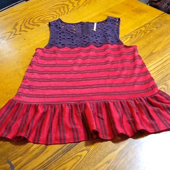 Free People Womens S P SMALL PETITE Tank Top Summer Peplum Boho Preowned Eyelet - Picture 1 of 8